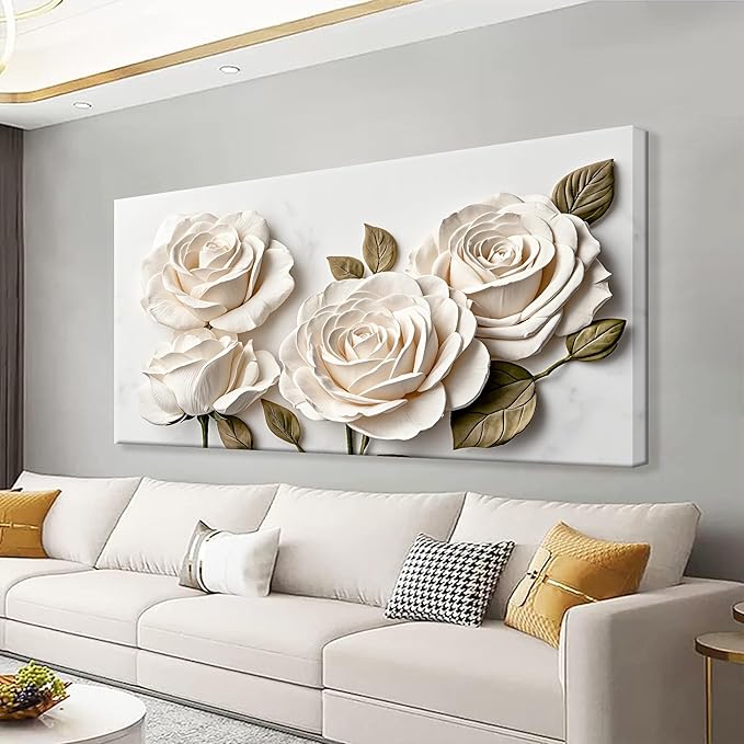 Suconvng Canvas Art Wall Decor Modern Minimalist Home Wall Decor Flower Paintings White Wall Art Prints Floral Wall Art Pictures For Bedroom Kitchen Office 20"×40"