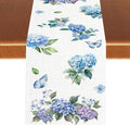 Blue Floral Table Runner, Spring Summer Watercolor Hydrangea Flower Butterfly Country Farmhouse Coffee Table Center Decor for Home Kitchen Dining Patio Holiday Party Table Decorations 13x72 inches