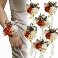 Terracotta Corsages for Wedding(Set of 6),Corsages for Prom,Party Prom Hand Flower Decor,Mother of The Bride Corsage,Bridesmaid Wrist Corsage,Wrist Corsage Bracelets