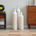 Floor Oversized Gold Metal Decorative Vase with 3D Triangle Pattern Set of 3 Large Vases for Home Living Room 33.5 ", 29.5 ", 25.2" High (Vintage White)