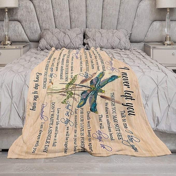 Dragonfly Blanket Memorial Sympathy Gifts for Girls Women Loved One I Never Left You Throw Blanket for Kids Adults Soft Warm Cozy Fleece Blanket for Couch Sofa Bed 60"x80"