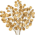 Hollyone 32” Christmas Tree Picks and Sprays 3Pcs Gold Artificial Eucalyptus Stems Eucalyptus Leaves Branches Fake Gold Leaf Floral for Vase DIY Xmas Tree Garland Wreath Centerpieces Wedding Decor