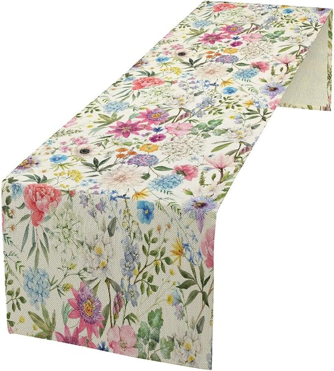 Floral Table Runner Watercolor Peony Rose Flower Kitchen Table Decoration for Indoor and Outdoor Wedding Party 13x70 Inch