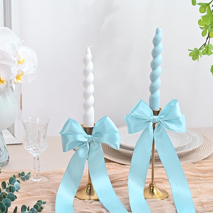 Double Face Light Blue Satin Ribbon 1-1/2" X 50 Yards Polyester MLight Blue Ribbon for Gift Wrapping Very Suitable for Weddings Party Hair Bow Invitation Decorations and More
