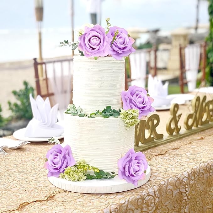 Purple Roses Artificial Flowers 16pcs Velvet Artificial Roses with Stems 3.15" Purple Fake Roses for Bridal Bouquet Wedding Flowers for Floral Centerpieces Home Party Decor (Purple)