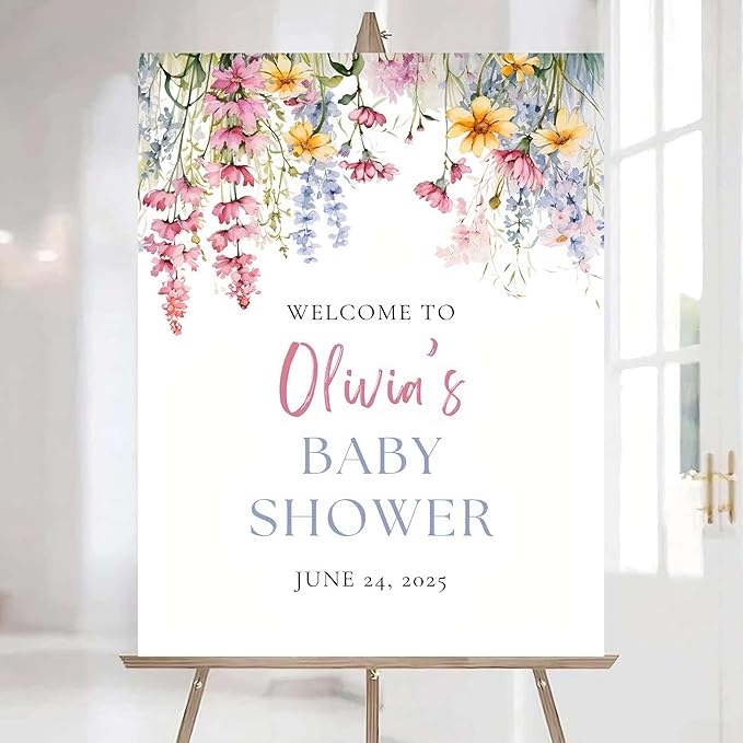 Editable Wildflower Baby Shower Welcome Sign, Personalized Boho Floral Baby Shower Sign, Spring Flowers Theme, Elegant Flower Decorations, Custom Name Signage for Boy or Girl #23