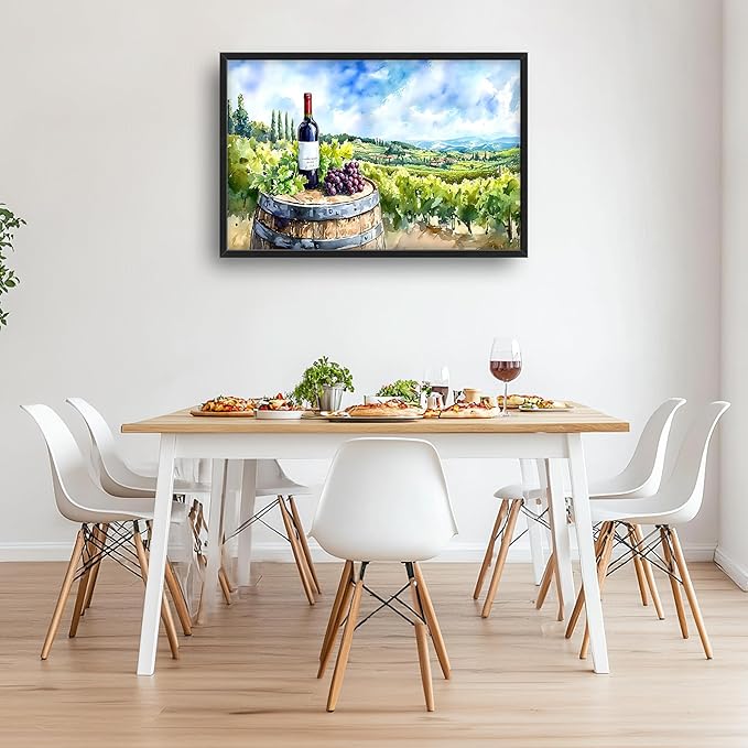 Vintage Red Wine Large Wall Art Framed Rustic Wall Decor for Living Room Country Grape Pictures Oversized Canvas Print Painting Modern Extra Large Framed Artwork for Bedroom Office Home Decor 36"x24"