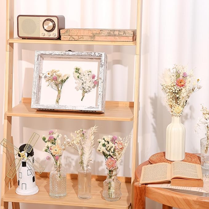 10 Kinds of Dried Flowers for Crafts Green Series Natural Dried Flowers Dry Hydrangea Daisy Babys Breath with Stems Boho Wedding Flower Bouquets with Hemp DIY Floral Arrangement Rope for Home Decor