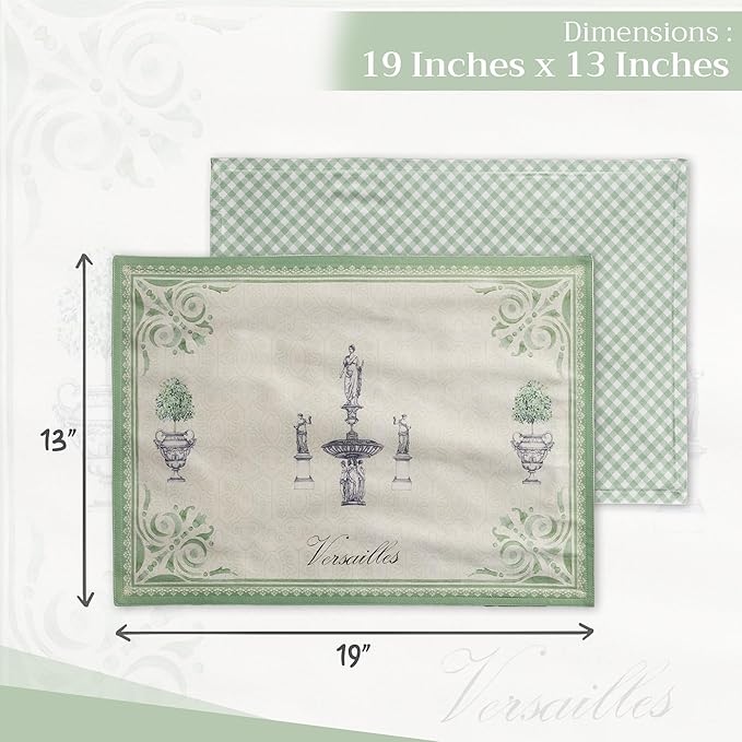 Maison d' Hermine Placemats Set of 2 100% Cotton Washable Cloth Place Mats, Reusable Table Mats for Kitchen Dining Decoration, Party, Wedding, Restaurant Spring/Summer (Jardin Du Roy, 13" x 19")