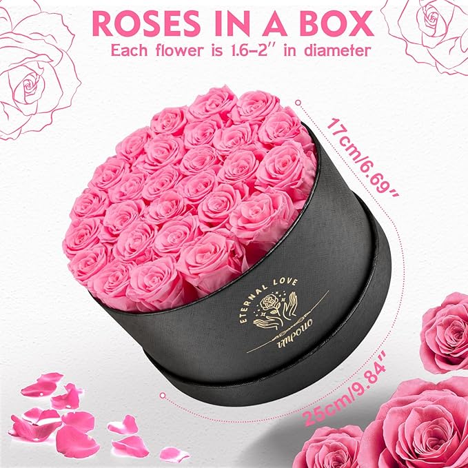 Forever Flowers, 27 Roses in A Box, Real Preserved Roses, Birthday Gift for Women, Anniversary, Mother's Day - Pink Rose
