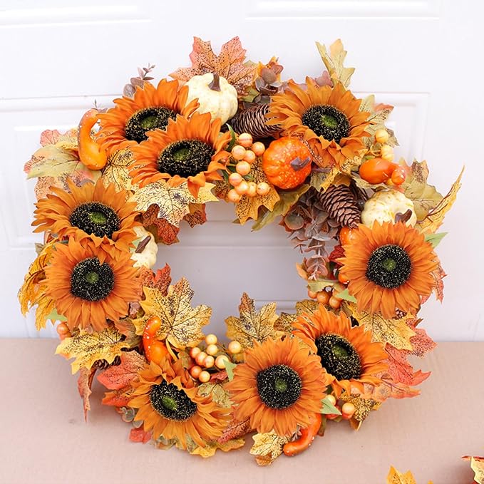 10 Pcs Sunflowers Artificial Flowers with Long Stems Silk Fake Large Sunflowers Bulk Bouquet Fall Decorations for Outdoor Indoor Home Vase Table Wedding Party Garden DIY Decor (Orange)