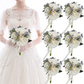 Meldel 6.5 Inch Ivory Bridesmaid Bouquet, Set of 6, Purple Wedding Bouquets for Bridesmaids, Small White Bridesmaids Bouquets