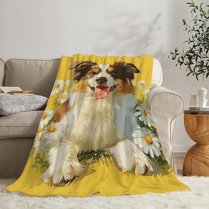 Australian Shepherd Blanket Cute Dog Throw Blanket Puppy Soft Cozy Fleece Fuzzy Stuffed Plush Flannel Animal Gifts for Girls Women Boys Kids Adults 60"X80"