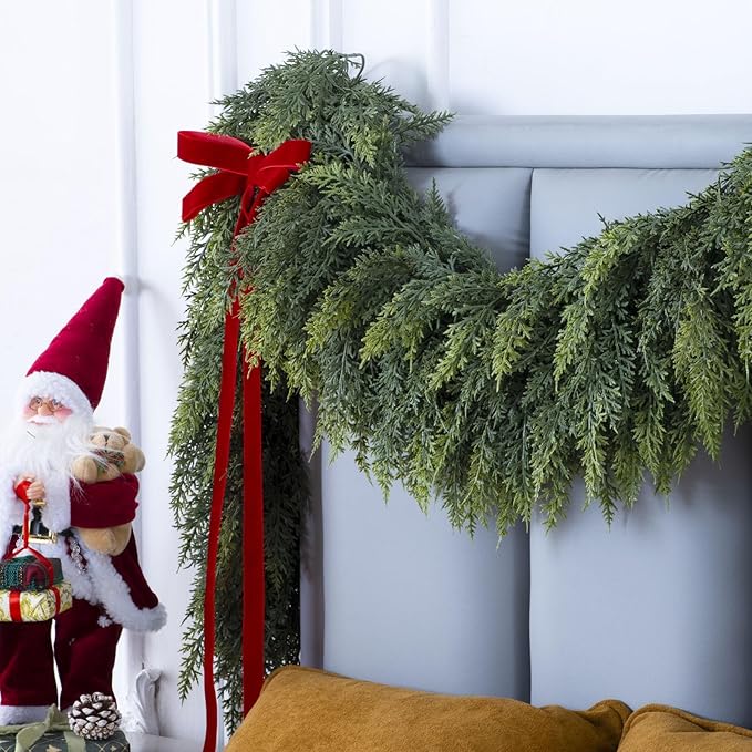6 Ft Christmas Cedar Garland, Realistic Faux Pine Garlands, Green Artificial Greenery Garland for Winter Home, Mantle, Fireplace, Indoor, Outdoor Christmas Decorations (1Pcs)