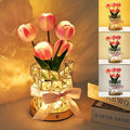 Tulips Flower Lamp,Rechargeable Cordless Touch Table Lamp for Bedroom,3-Colour Dimming Small Night Light,Crystal Bedside Lamps with USB Charge,Birthday Christmas Gifts for Women,Mom (Tulips Flower)