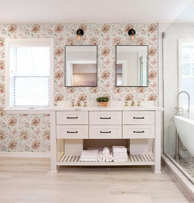 Safiyya Peel and Stick Wallpaper Floral Pink Wallpaper Pink Peony Contact Paper Removable Self Adhesive Wall Paper for Bedroom Bathroom 197''×17.3"