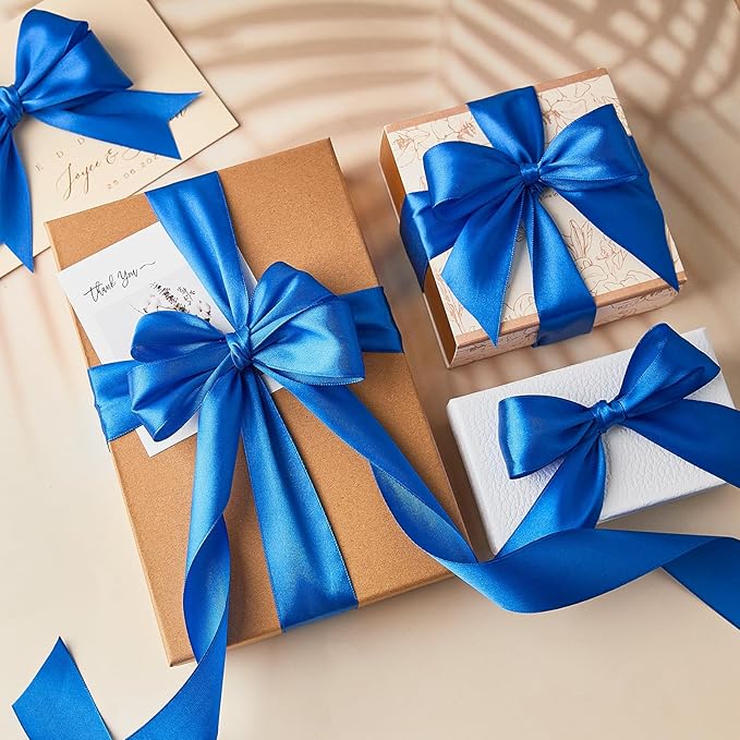 1-1/2 Inches 50 Yards Blue Satin Ribbon, Solid Fabric Ribbon Roll for Flower Bouquets, Gift Wrapping, Wedding, Handmade Crafts