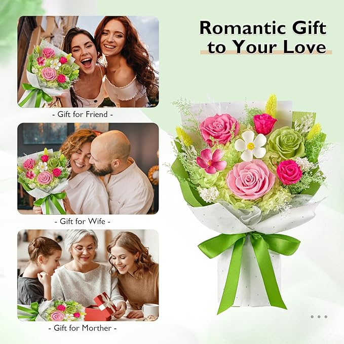 Eterfield Flowers for Delivery Prime, Forever Flower Bouquet, Preserved Pink Roses Birthday Gifts for Her Women Wife Mom Grandma Graduation Valentine's Day Mother's Day