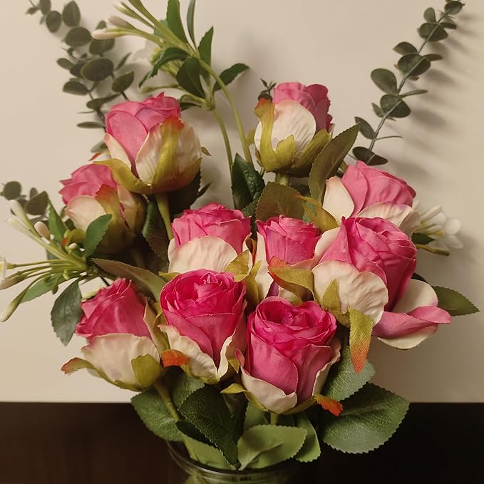 Artificial Roses 10 Pcs - Lifelike Single Stem Fake Roses with Natural Petal Texture,Fade-Resistant Silk Flowers for Wedding Decor,Home Vase Arrangements,Party Centerpieces(10, Magenta)