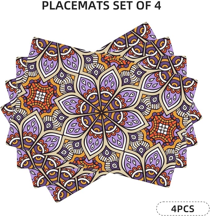 Placemats 4 pcs Mandala Double-Layer Imitation Linen Place Mats Non-Slip Heat-Resistant Tablemats for Home Restaurant Hotel 18×12 Inch