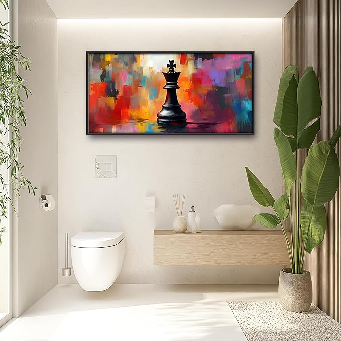King Chess Large Wall Art Framed Colorful Wall Decor for Living Room Chess Pictures Oversized Canvas Print Painting Modern Extra Large Framed Artwork for Bedroom Office Home Decor 60"x30"