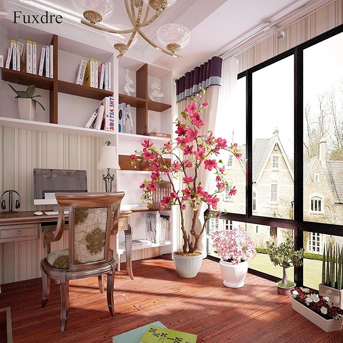 Faux Magnolia Tree 6.8 ft - with 57 Pcs Fuchsia Flowers - Tall Artificial Plants Indoor, Large Fake Plant Perfect Potted Magnolia Flower Decor for Living Room, Stairs, Shop, Porch, Study Room