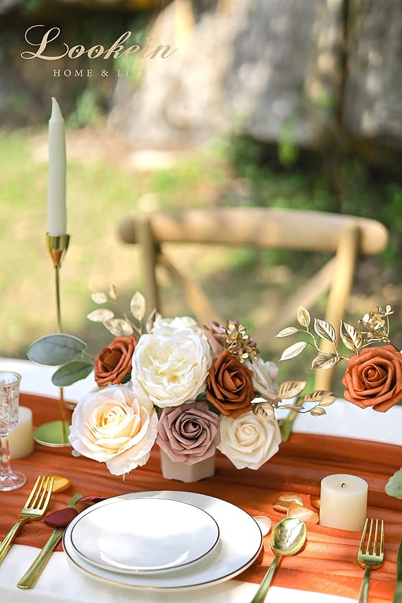 Lookein Artificial Flowers for DIY Wedding Decoration Bridal Bouquet Table Centerpieces Flower Garland Flower Arrangement, Exquisite Terracotta