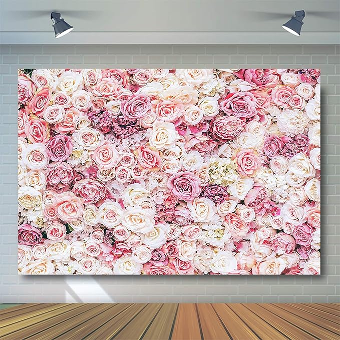 Avezano Floral Backdrop for Party Photoshoot Pink Rose Flowers Wedding Birthday Valentine's Day Bridal Shower Simulation Printing Flower Wall Decorations Photography Background for Picture (7x5ft)
