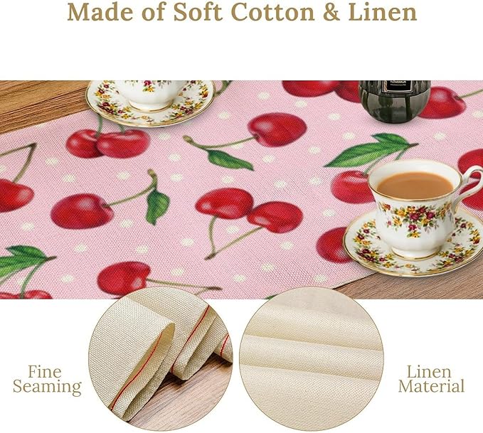 Red Cherry Table Runner,Spring Summer Fruit Tropical Birthday Party Decorations Dining Room Home Kitchen Table Decor 13 x 120Inch
