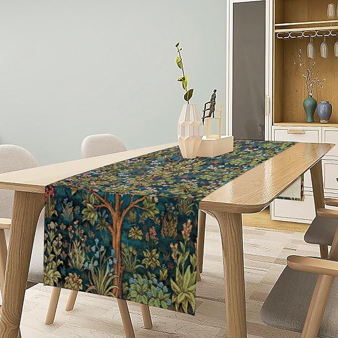 William Morris Floral Table Runner, Vintage Green Botanical Printed Table Runner for Home Kitchen Dining Table Decoration,13x36 Inch
