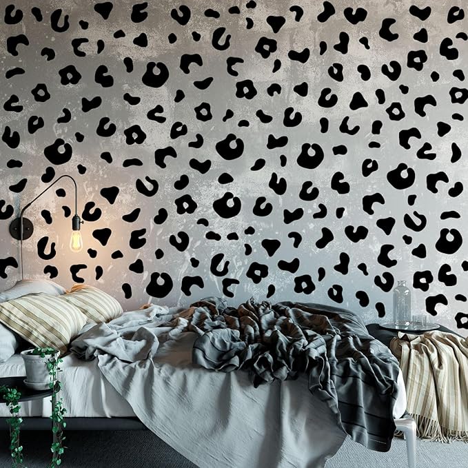 10 Sheets 360Pcs Leopard Wall Decals Removable Peel & Stick Wall Stickers Self-Adhesive Animal Print Vinyl Decor for Nursery, Car,Door, Home, Bedroom, DIY Easy Installation (Black)