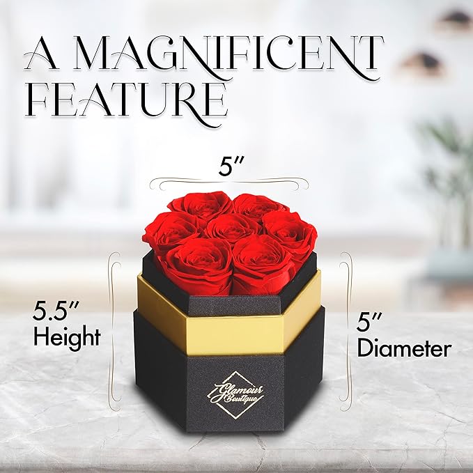 GLAMOUR BOUTIQUE Eternal Preserved Roses in a Box - Flowers Forever, Rose Forever in a Box for Wife, Birthday Gifts for Her, 7 Roses, Red