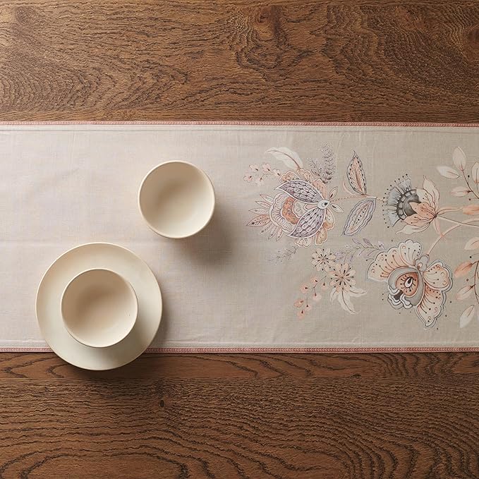 Maison d' Hermine Tablerunners 100% Combed Cotton Premium Decorative Tablerunner Table Cover, Dinner, Wedding & Dining, Society Florals, Double Layer - (14.50"x72")