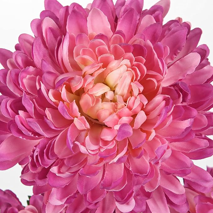 Hollyone 3Pcs Fake Mums Flowers Pink Artificial Chrysanthemum Flowers Silk 30" Long Stem Floral Arrangements Bouquets Faux Spider Mum Flower Pincushion Flower Bush Spring Home Decor