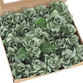 Floroom Artificial Gardenia Flowers 2.7" 25pcs Real Looking Elf Green Foam Fake Flowers with Stems for DIY Wedding Bouquets Bridal Shower Centerpieces Floral Arrangements Party Tables Decorations