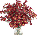 Floroom 24pcs Burgundy Small Artificial Flowers Faux Silk Daisies Fake Wildflowers with Stems for DIY Red Wedding Bouquets Floral Arrangements Party Decor Centerpieces Decorations (Vase Not Included)
