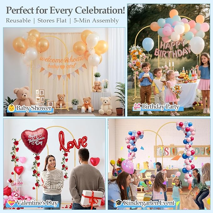 Arch Backdrop Stand, 7.2FT 6FT Wedding Arch Gold Set of 2, Metal Balloon Arch Kit Stand with Base for Gender Reveal Ceremony Birthday Anniversary Bridal Graduation Party Event Background Decoration