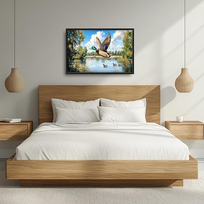 Farmhouse Duck Large Wall Art Framed Rustic Wall Decor for Living Room Lake Duck Hunting Pictures Oversized Canvas Print Painting Modern Extra Large Framed Artwork for Bedroom Office 36"x24"