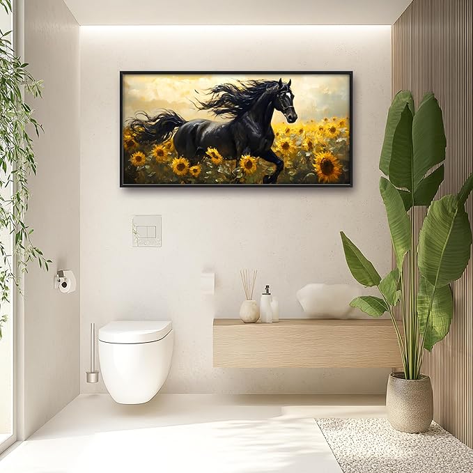 Horse Sunflower Large Decor Wall Art Framed Pictures for Living Room, Animal Oversized Canvas Print Painting Modern Extra Large Framed Artwork for Bedroom Office Home Decor 60"x30"