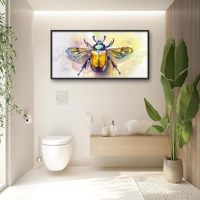 Framed Large Pictures Wall Art for Living Room, Insect Bettle Oversized Wall Decor Golden Bug Canvas Print Painting Extra Large Framed Artwork for Bedroom Office 60"x30"