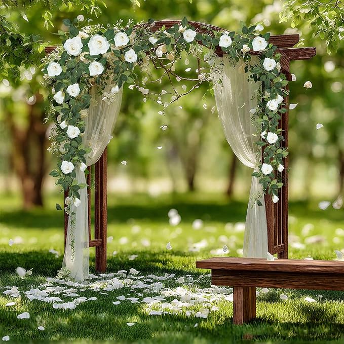 ZIFTY 5Pcs 32.5FT White Flower Garland Fake Vines Faux Artificial Floral Garland for Wedding Decortions Hanging Rose Ivy for Arch Garden Ceremony Background Outdoor Wall Decor