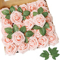 AmyHomie Artificial Flower Blush Pink Rose 50pcs Real Looking Fake Roses w/Stem for DIY Wedding Bouquets Centerpieces Arrangements Party Baby Shower Valentines Day Christmas Tree Decorations