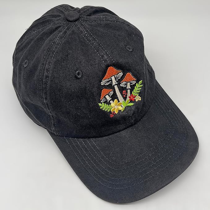 Cute Flower Hat, Elegant Floral Embroidered Adjustable Baseball Cap for Men Women, Gifts for Flower Lovers, Black