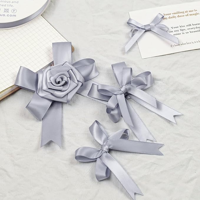 Gray Satin Ribbon, Double Faced 3/8 Inch X 50 Yards Gray Ribbon, Premium Satin Ribbon for Gift Wrapping, Crafts, Hair Bow Making, Sewing, Flower Bouquet, Wedding Party Decor
