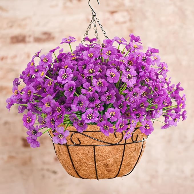 Uieke 16PCS Artificial Flowers for Outdoors UV Resistant Fake Flowers for Outside Indoor Home Porch Window Box Spring Summer Décor (Purple)