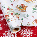 MAYPLUSS Christmas Wrapping Paper Roll - 17IN X 33FT - Santa Claus Gift Wrapping Paper Featuring Sleigh Christmas Tree Gnome Reindeer Holly Gingerbread Reversible Snowflake for Kids, Holiday, New Year