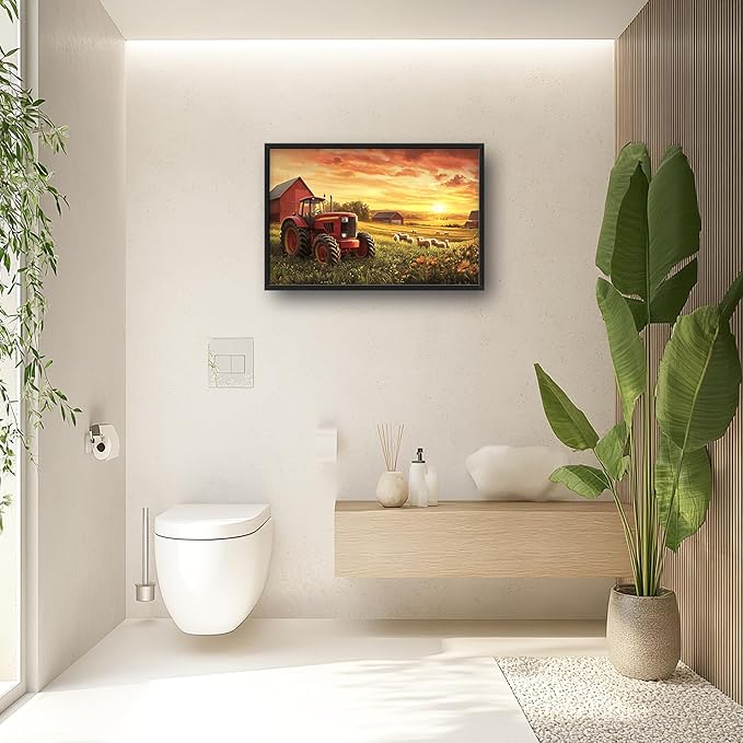 Farmhouse Sunset Large Wall Art Framed Wall Decor for Living Room Rustic Barn Tractor Pictures Oversized Canvas Print Painting Modern Extra Large Framed Artwork for Bedroom Office 36"x24"