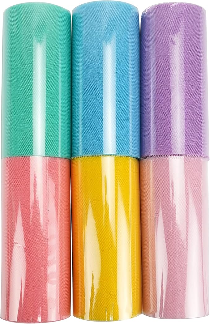 MEEDEE Pastel Tulle Ribbon 6 Rolls Tulle Fabric Spool Ribbon, 6 inch by 25 Yards/Spool, Perfect for Tutus DIY Wedding Table Skirt Rainbow Party Decorations Gift Wrapping
