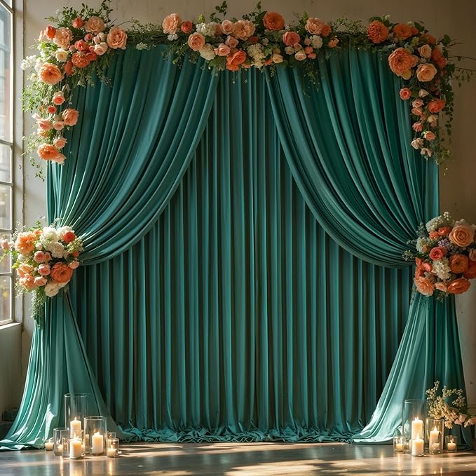 Hunter Green Backdrop Curtain-Wrinkle-Free Polyester Fabric Green Photography Curtains for Wedding Party Photo Background Decorations- 40 X10FT