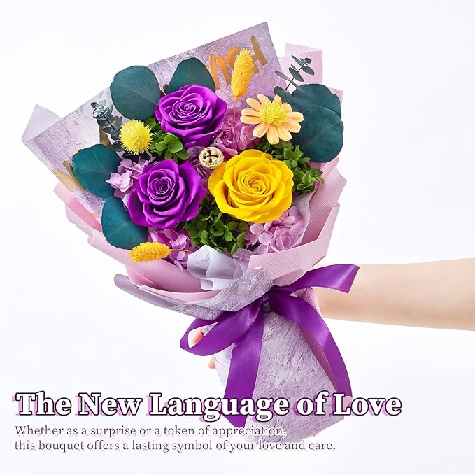 Flowers for Delivery Prime Forever Flowers Preserved Roses Bouquets Purple Flower Birthday Gifts for Women Valentine's Day Mothers Day Graduation